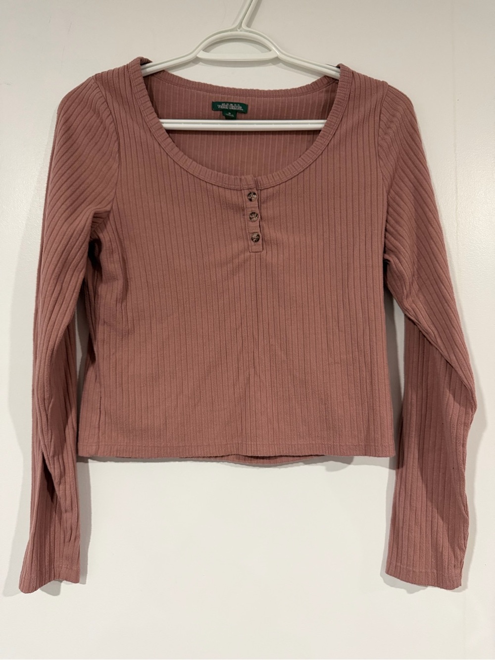 Mossimo Supply Co. Pink Ribbed Long-Sleeve Henley Top
